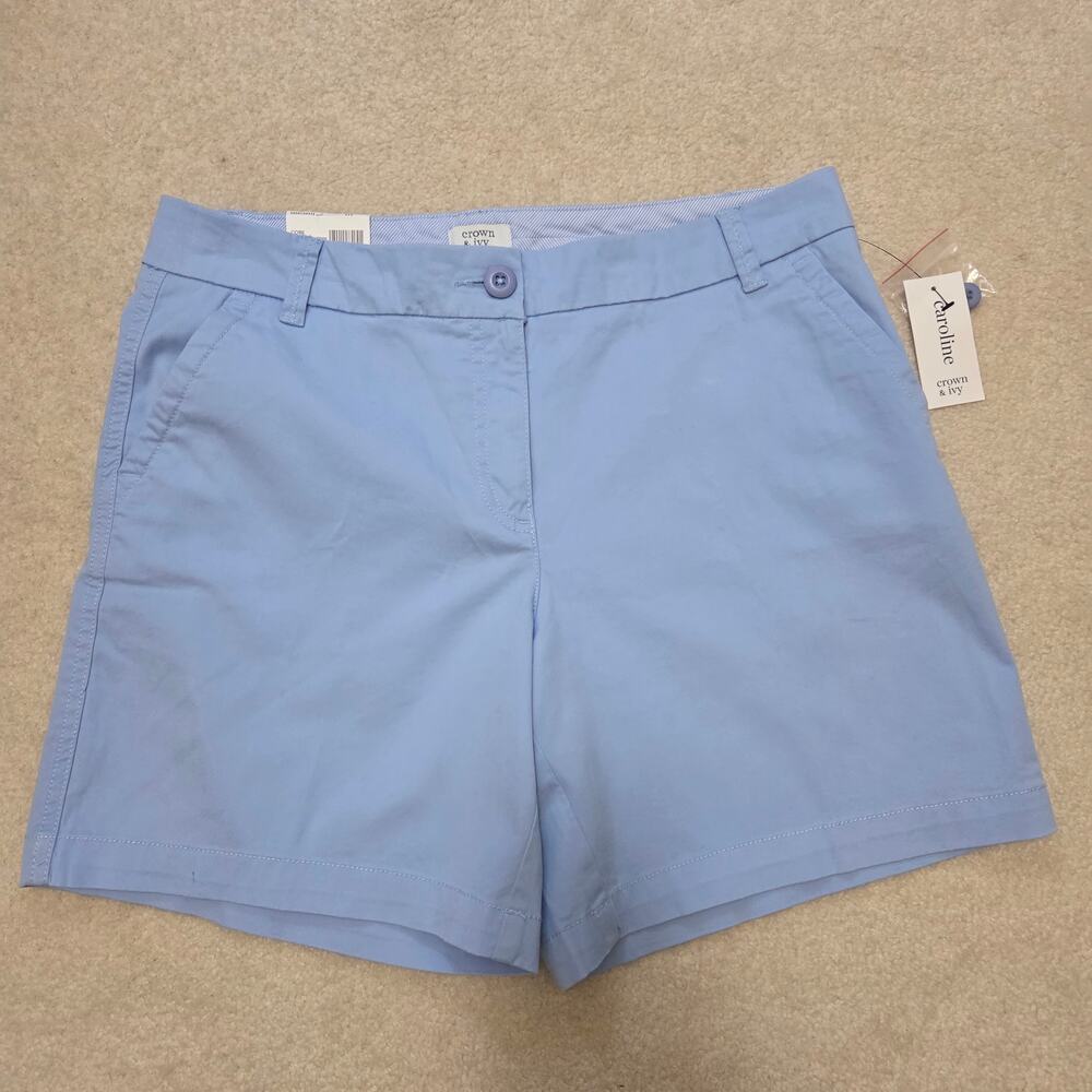 NWT Crown & Ivy Caroline 10 Lightweight Chino Shorts Preppy Golf Walking Blue